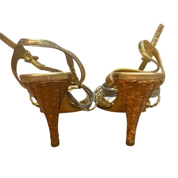 Y2K Prada Gold and Silver Metallic Heels Size 8 38.5 - Picture 3 of 11